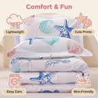 JSD Beach Theme Kids Comforter Set Twin Size, Jellyfish Starfish Shell Pattern