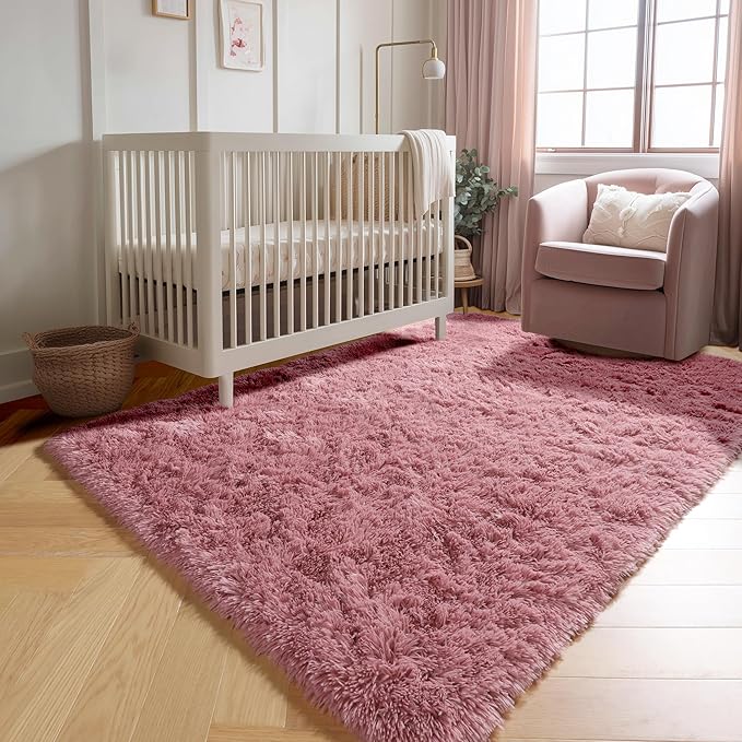 ONASAR Blush Area Rugs for Bedroom Living Room, Fluffy Fuzzy Shag Shaggy 4x6 - Image 8