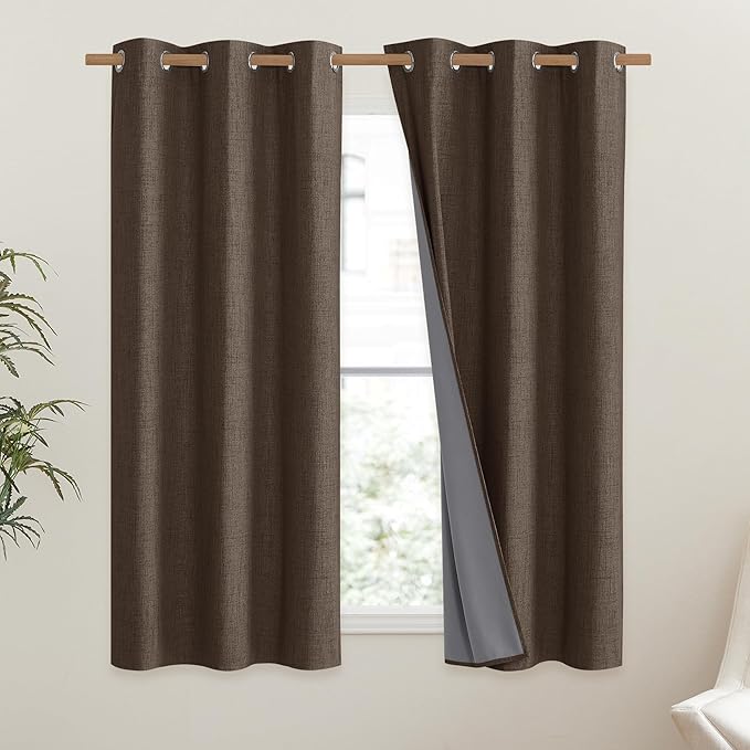 NICETOWN Coffee Vintage Linen 100% Blackout Curtains - Image 2