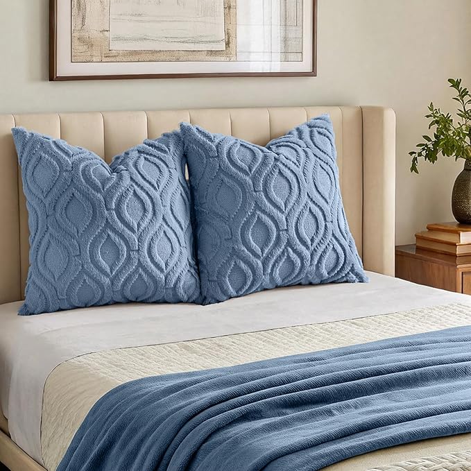 decorUhome Throw Pillow Covers 22x22 Inch Set of 2, Soft Plush Faux Wool Dusty - Image 7