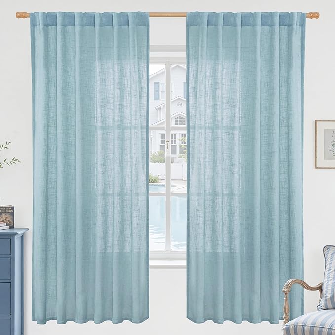 LAMIT Stone Blue 72 inch Linen Curtains by LAMIT