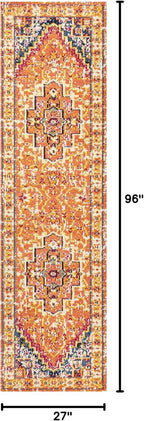 JONATHAN Y Brooklyn Geometric Medallion Orange/Blue Runner Rug, 2x8, Vintage, Bohemian, Easy-Cleaning for Living Room, Bedroom, Kitchen, Pet Friendly, Non-Shedding (MDP207D-28)