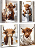 Drsoum Cute Highland Cow Bathroom Framed Wall Art Funny Animal Rustic Canvas Prints for Bathroom Restroom Decor 8x10in (Framed)