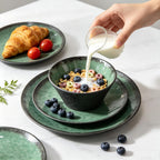 Melamine Dinnerware Sets for 4, 12 Pcs Plates and Bowls set, Green