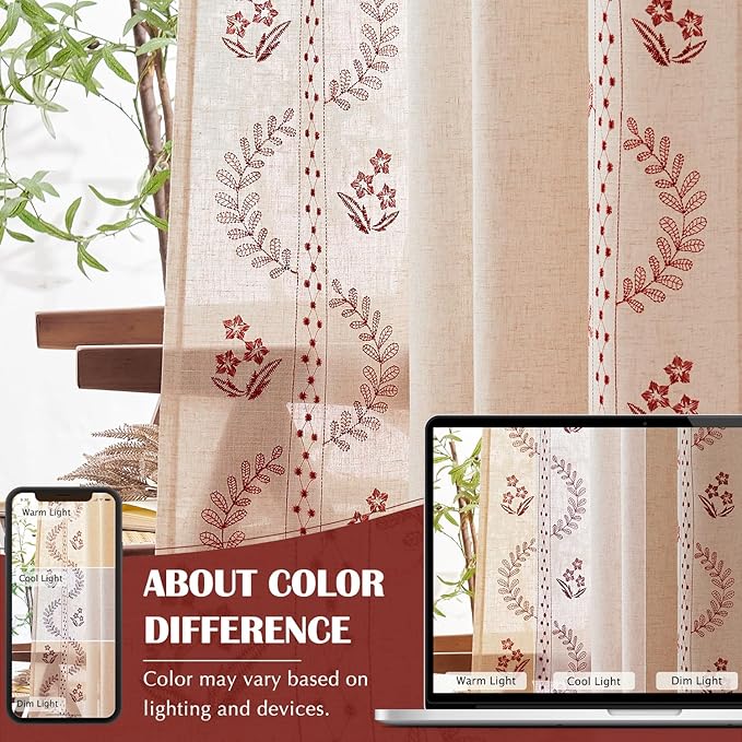 jinchan Belrose Linen Curtains for Bedroom Floral Curtains 84 Inch Length Linen - Image 8