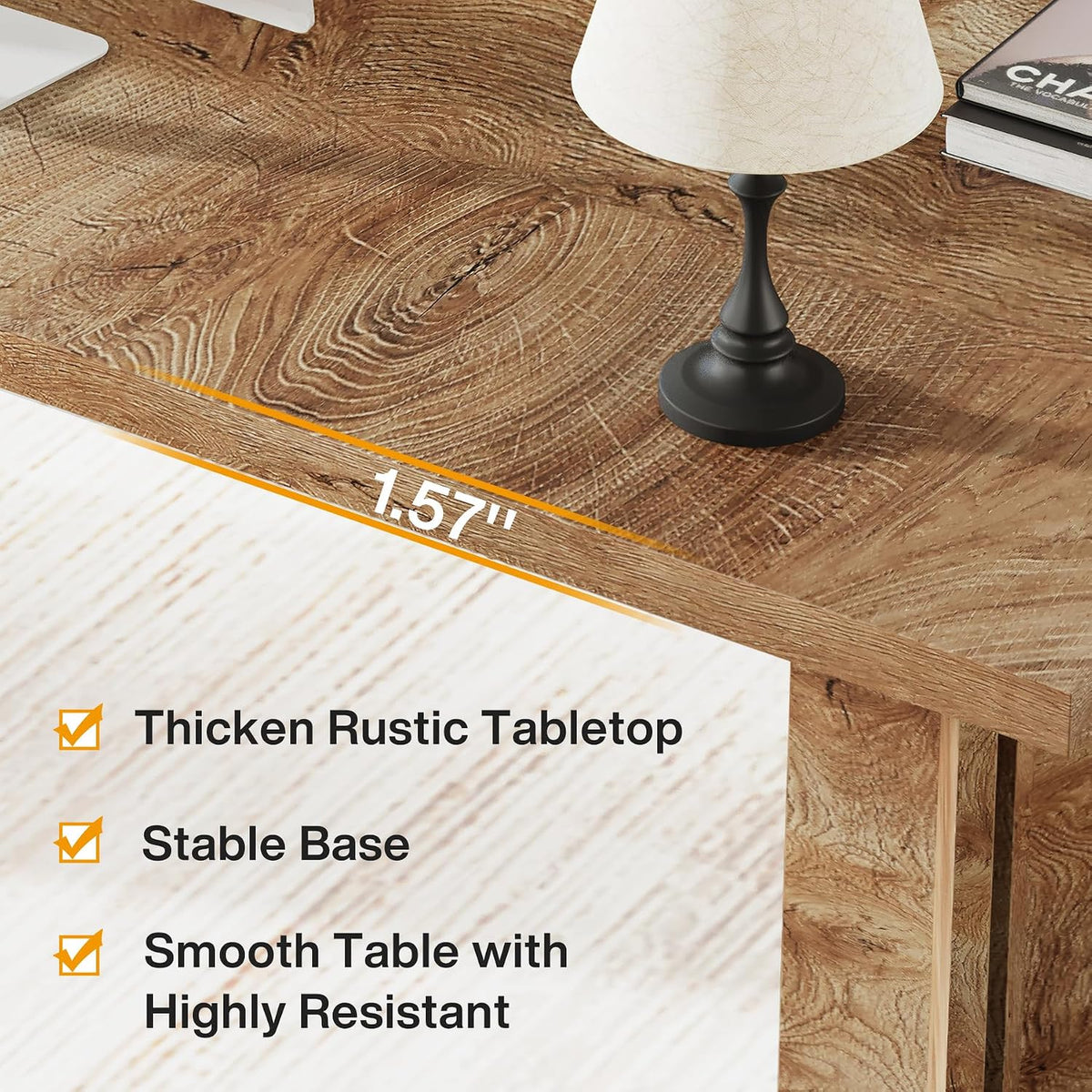 Tribesigns 63-inch Executive Desk, Vintage Home Office Computer Desk with Large Tabletop, Farmhouse Wood Writing Conference Table Workstation for Office, Study, Light Oak Brown