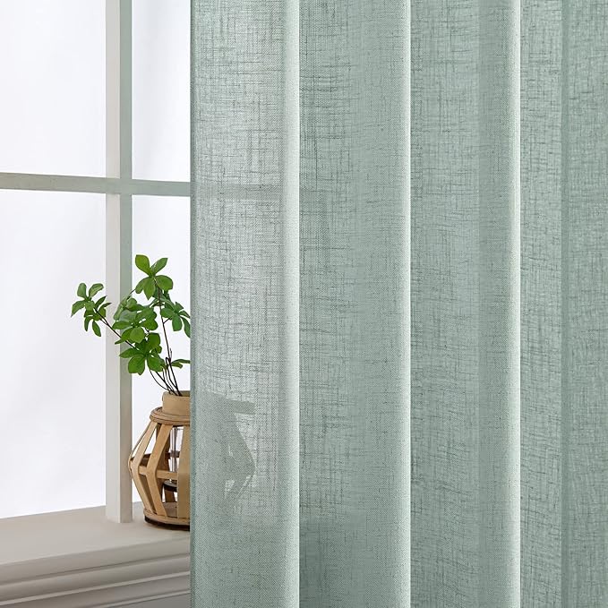 MIULEE Sea Green Linen Curtains 96 Inch Long - Image 5