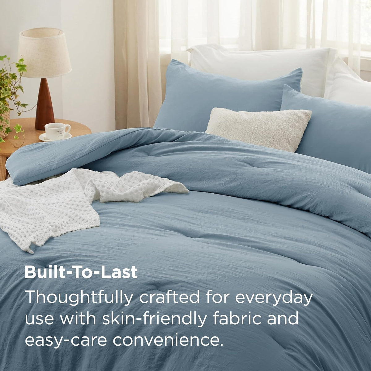 Bedsure King Comforter Set Prewashed Soft Bedding 3Pcs Dusty Blue 104"x90"