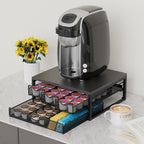 Coffee Pod Holder For Counter, 3 Pull-Out 72 K Cup Holder Drawer, Wooden Cafe Pods Storage Organizer with Sliding Drawers for Coffee Station, Home, Kitchen, Office, Dorm (Black)