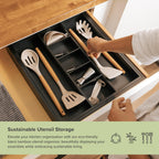 Utensil & Junk Drawer Organizer, 16-28 in, Black Bamboo