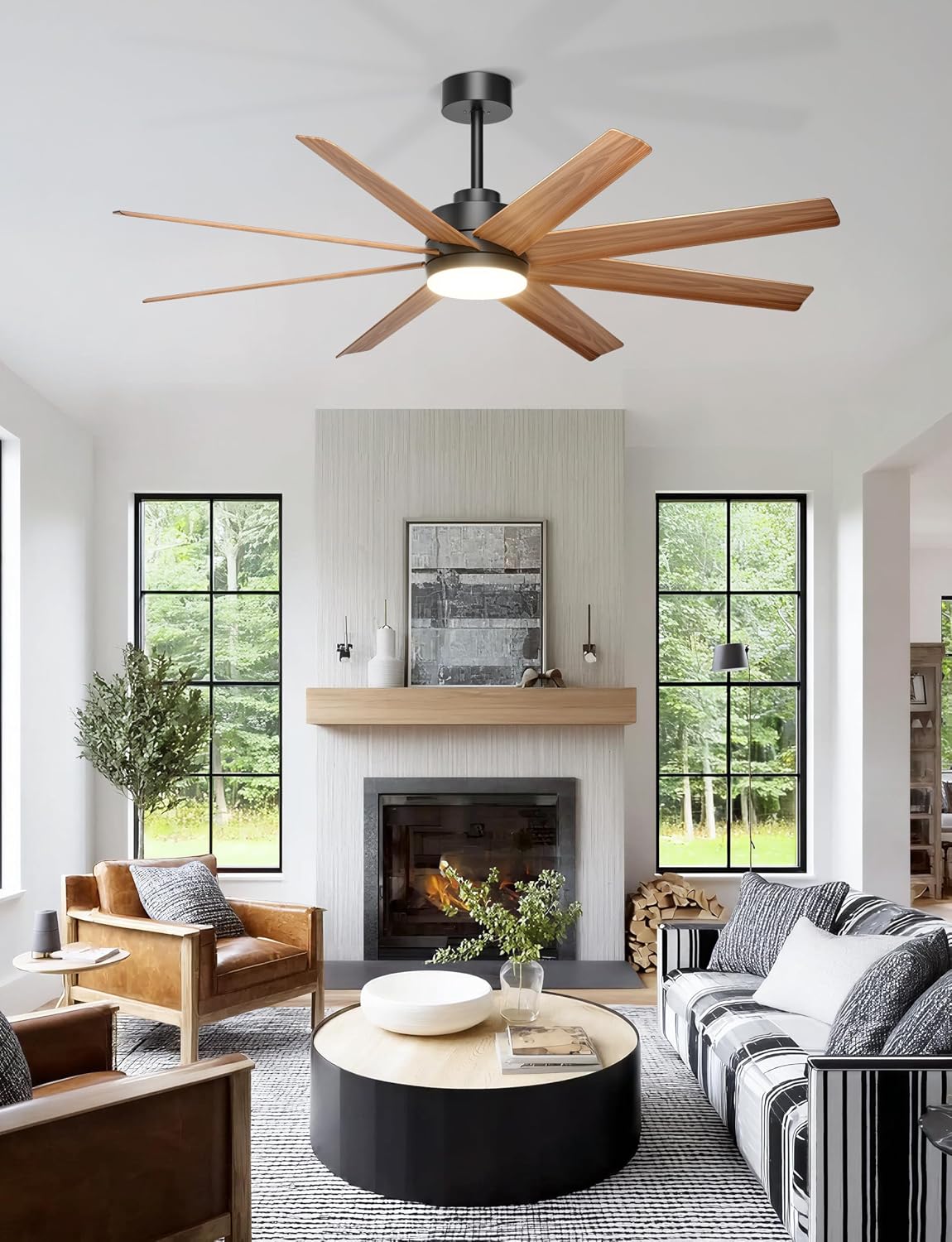 Ohniyou 60" Modern Farmhouse Ceiling Fan with Light for Patio, Living Room