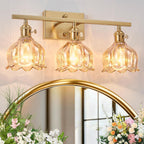 3-Light Vanity Light, Brushed Gold, 19.4", Amber Tulip Glass