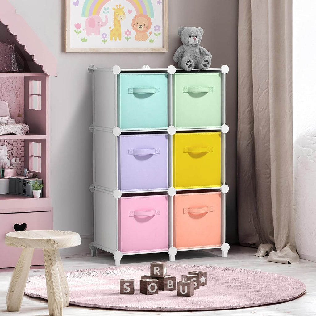 Sorbus 6 Cube Storage Organizer with 6 Fabric Bins (White)