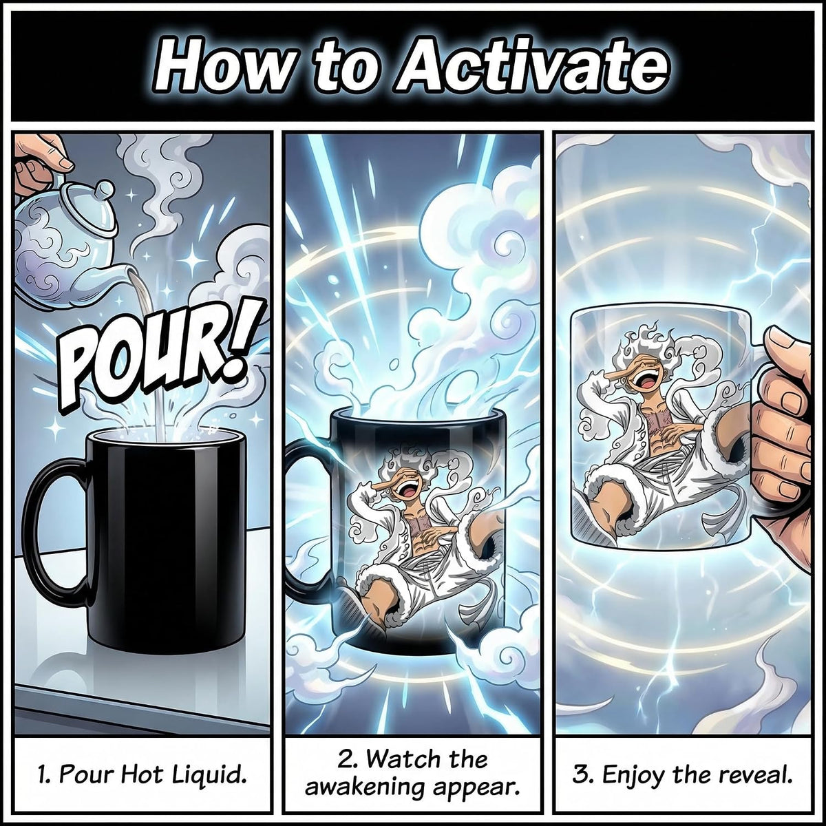 PUMPCAR 11 OZ Magic Heat Changing Color Flying G5 Cup Coffee Ceramic Mug for Anime Lovers Office Manga Pirate Gifts One Piece Merch Accessories Hot and Cold Drinks for Men Women Gifts
