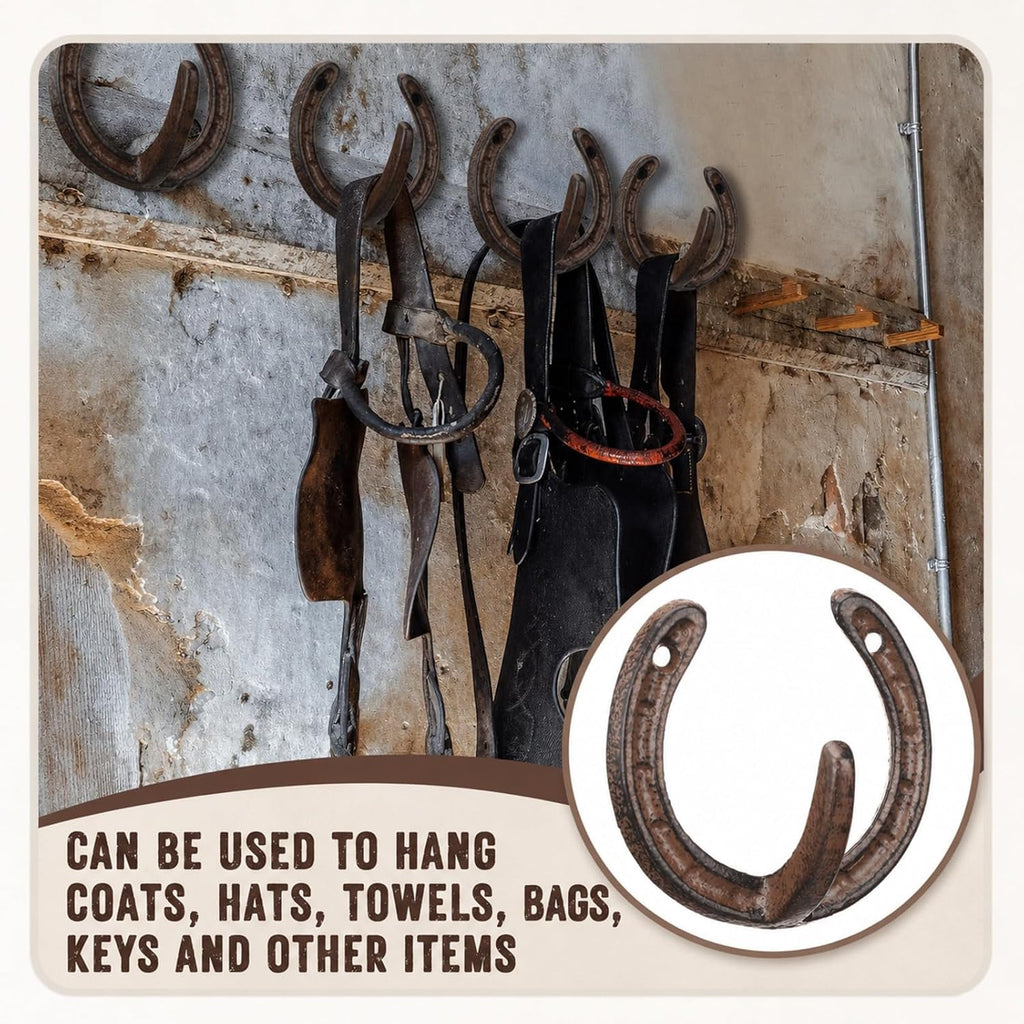 6 Pack Horseshoe Hooks for Wall Heavy Duty Cast Iron Wall Hangers