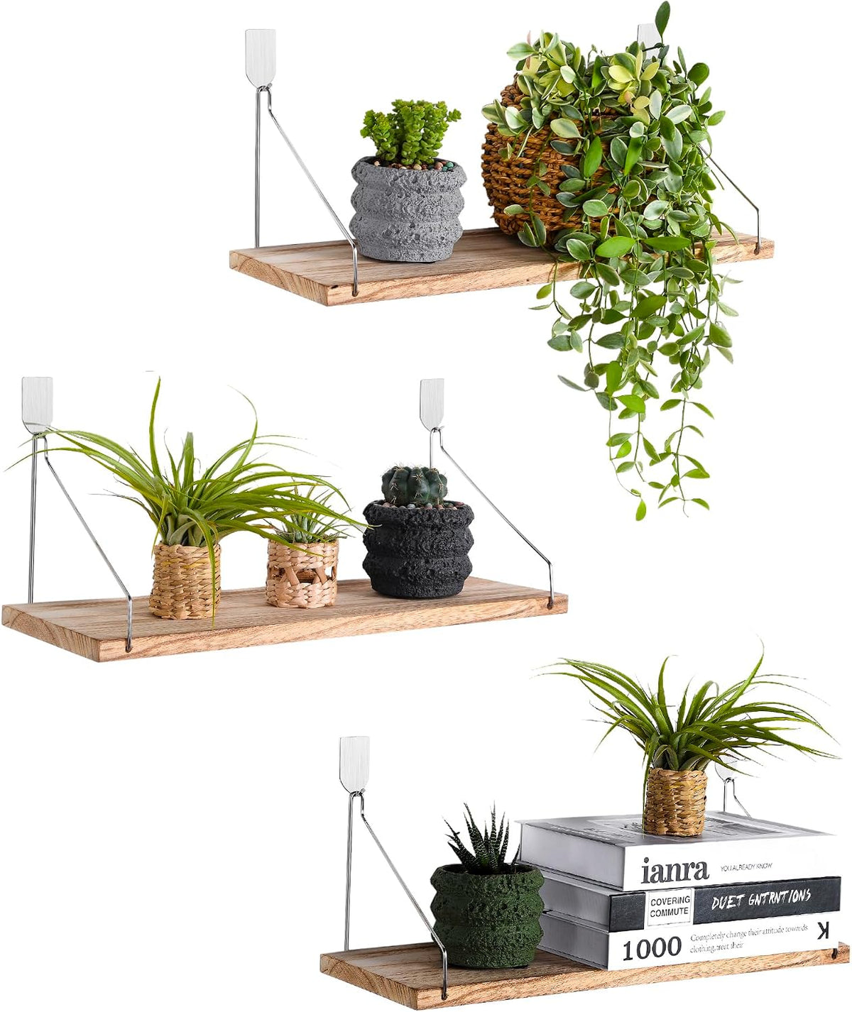Floating Wall Shelves, Rustic Wood Wall Mounted Shelf Set of 3