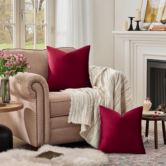 GIGIZAZA Burgundy Pillow Covers 26x26: Pack of 2 Throw Pillows Soft Solid Covers - Image 3