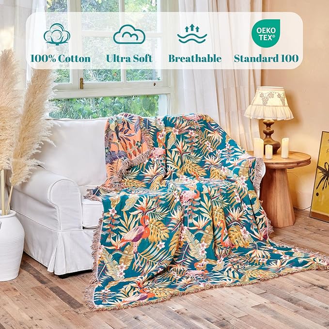 MSGKV Boho Throw Blanket for Couch 50"x60" 100% Cotton Jungle Animal Blanket - Image 2