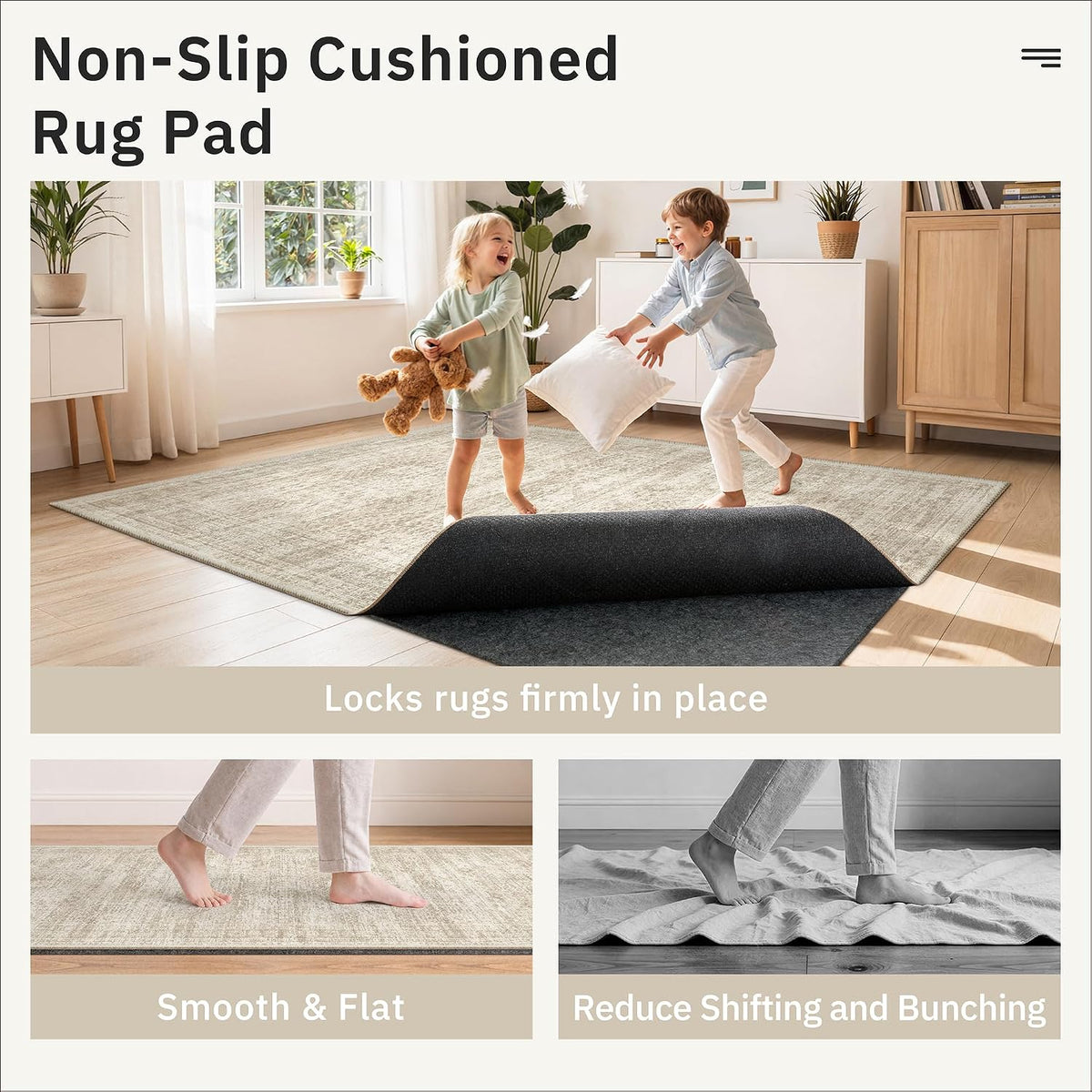 Soalmost Non Slip Rug Pads 8x10, 1/4" Thick Felt Cushioned Rug Gripper Pad