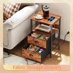 Furologee Nightstand with Charging Station for Dorm, 2 Fabric Drawers