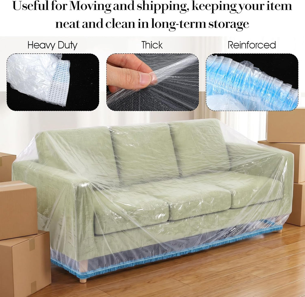 10 Pcs Plastic Couch Cover for Moving, Clear Sofa Protector 94"W x 185"L