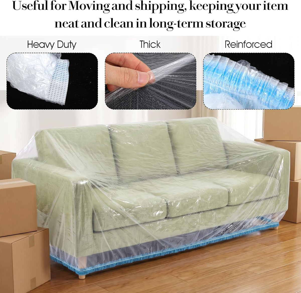 10 Pcs Plastic Couch Cover for Moving, Clear Sofa Protector 94"W x 185"L
