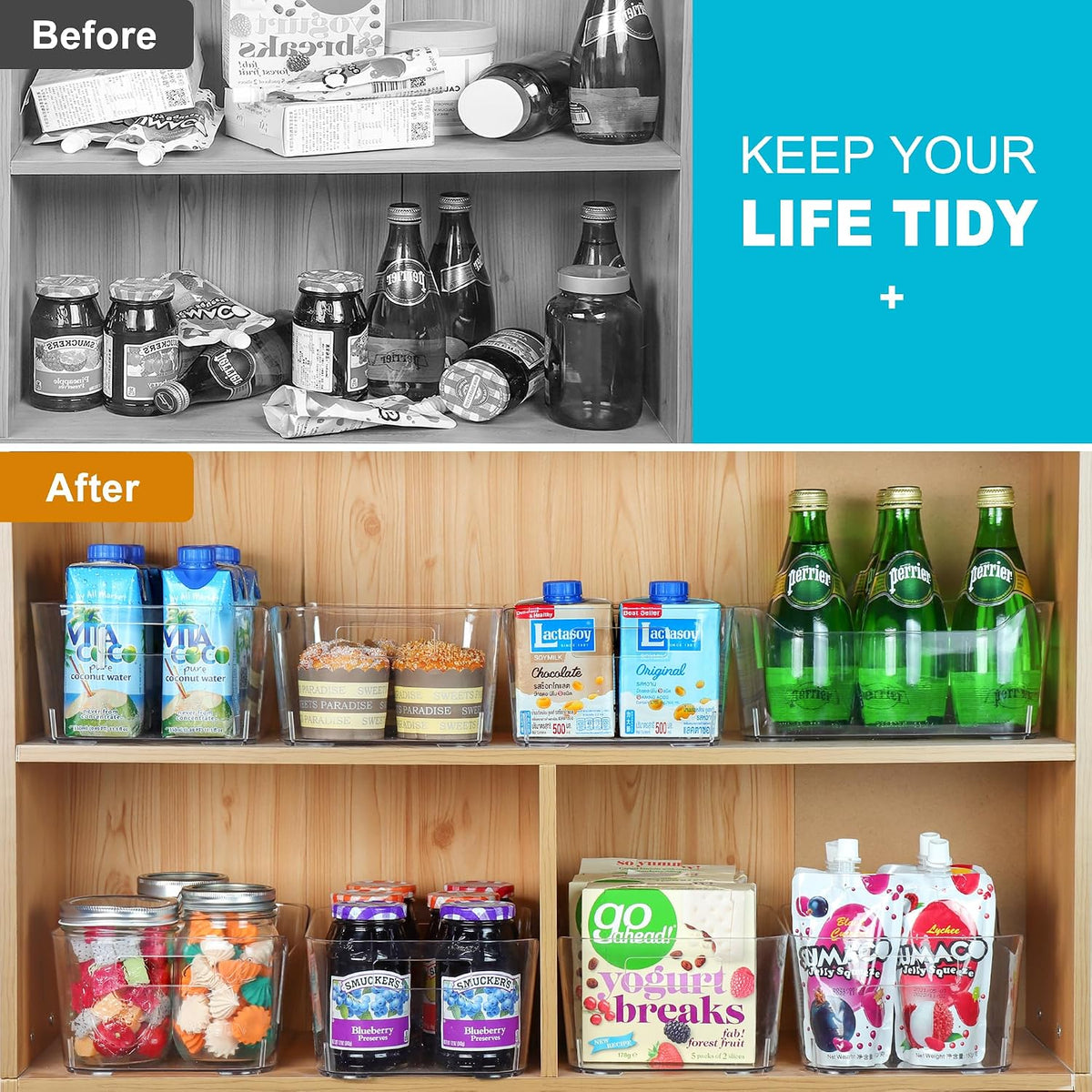 Pantry Organizers Storage, Clear Storage Organizer Bins 12 PACK