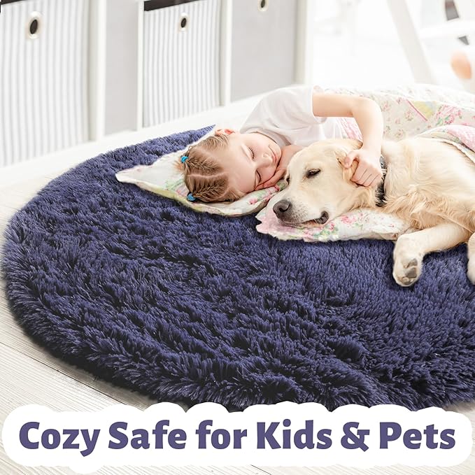 Purple Gray Round Rugs 5Ft for Bedroom Decor Aesthetic, Fluffy Fuzzy Circle - Image 2