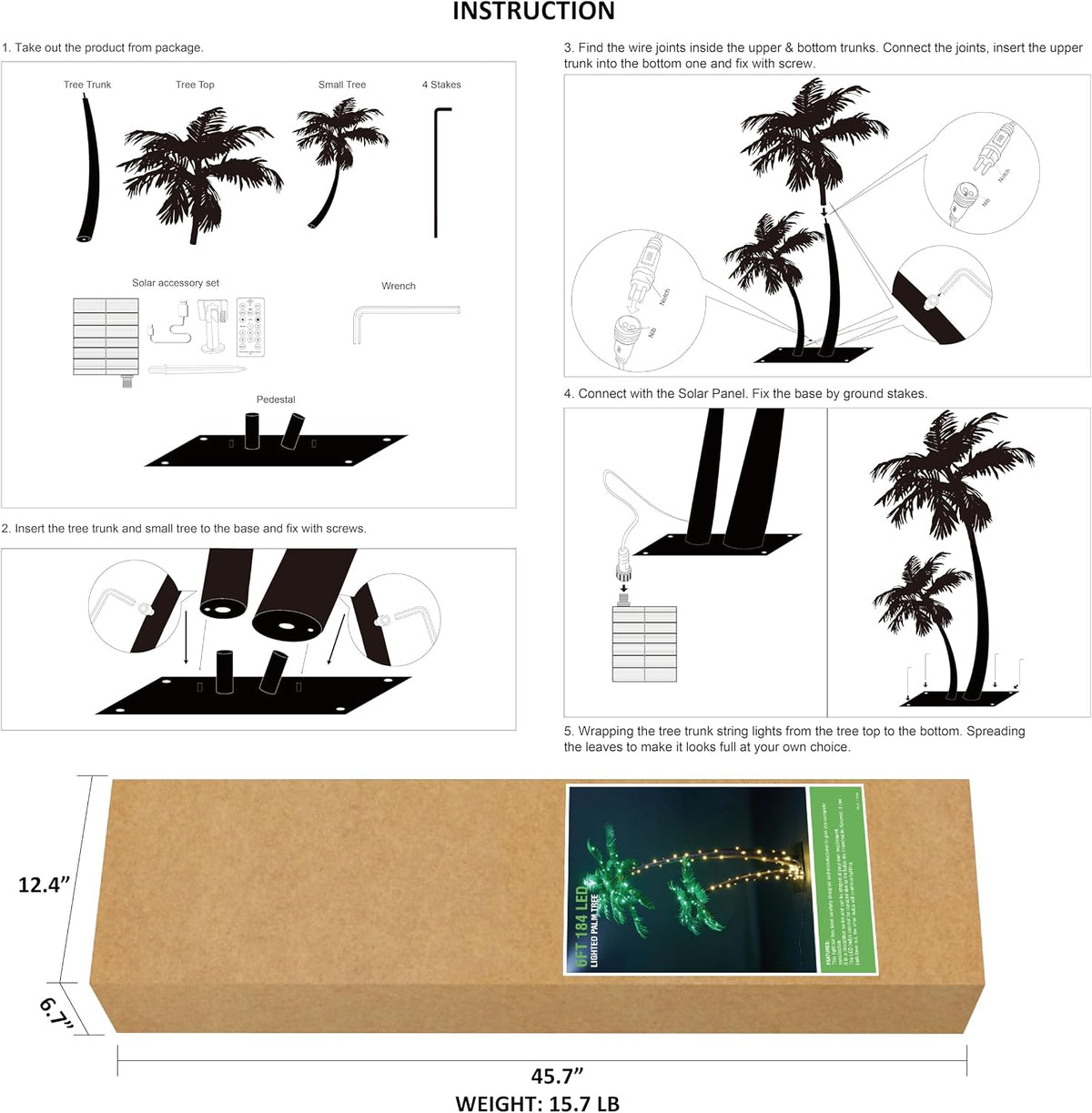 LIGHTSHARE Gorgeous Artificial Lighted Solar Palm Tree 4FT&6FT Office Decor, 184LED for Outside Patio Home Party Garden Nativity