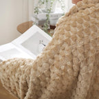 Puncuntex Beige Throw Blanket 60"×80" inches Fuzzy 3D Jacquard Decorative - Image 4