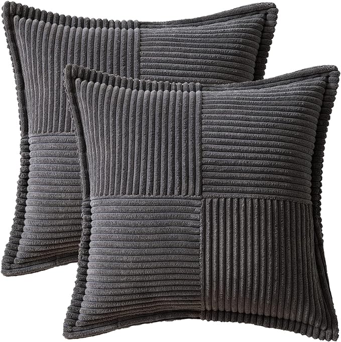 MIULEE Dark Grey Corduroy Decorative Euro Sham Pillow Covers 24x24 Inch - Image 6