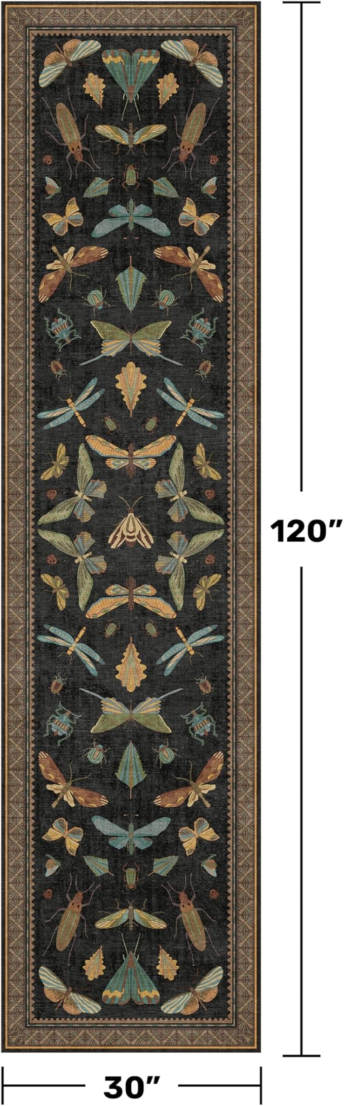 Black Insect 2'6"x10' Washable Extra Long Runner Rugs - Image 2