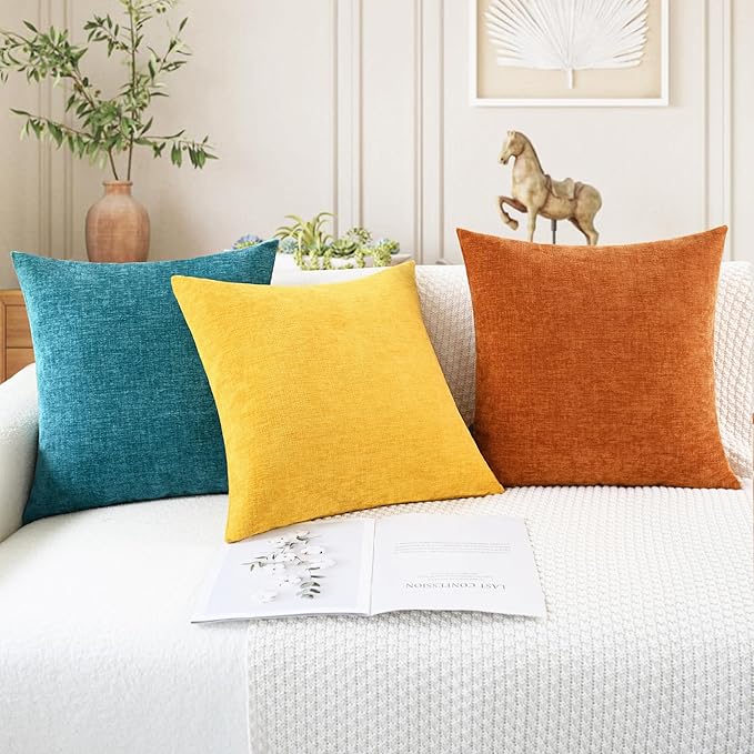 CaliTime Throw Pillow Covers Decorative 18 X 18 Inches Pack of 2 Cozy Chenille - Image 5