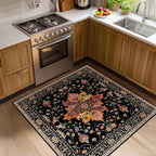 Area Rugs Square 4ft Washable Non-Slip, Floral Vintage Distress Print Pattern by RELEANY