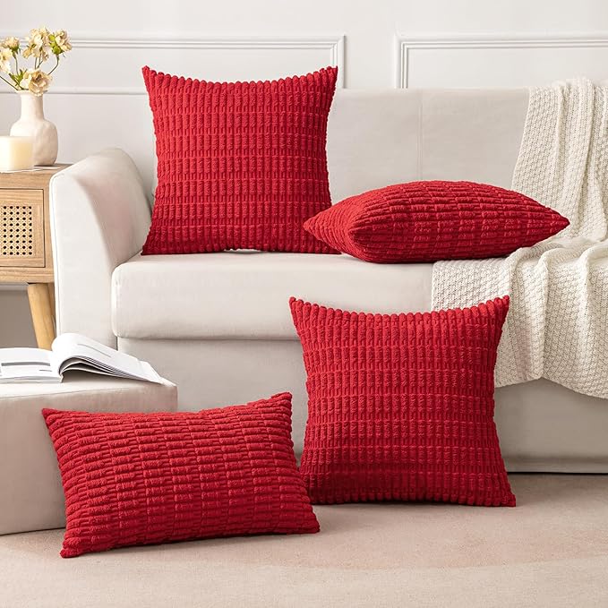 MIULEE Pack of 2 Red Corduroy Decorative Pillow Covers 18x18 Inch Soft Boho - Image 9