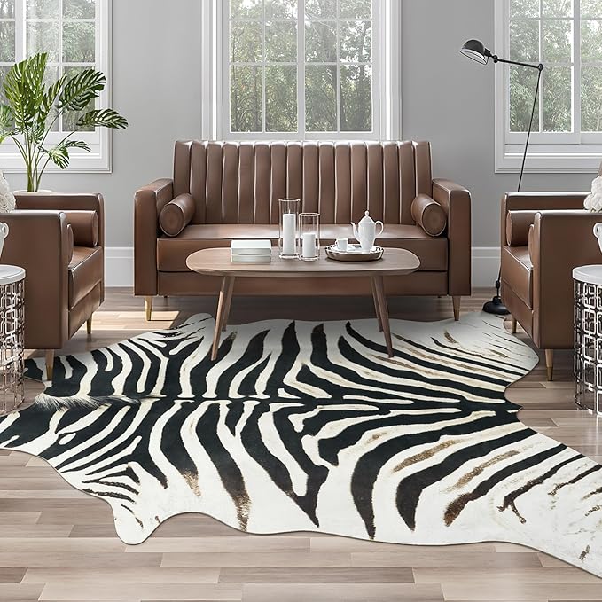 AROGAN Western Faux Fur Zebra Rug, 5.2x6.3 Feet Premium Animal Skin Print Rug by AROGANAREARUG
