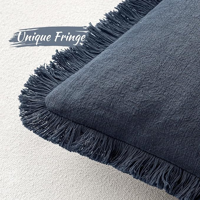 MIULEE Decorative Throw Pillow Covers Neutral Linen Fringe Throw Pillows Set of - Image 4