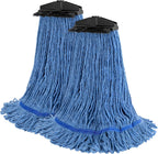ONESIMUS Large Heavy-Duty Commercial Mop Head Replacement – Screw-On Wet Industrial Cotton Looped String Refill with Built-in Tough Polypropylene Bristle Brush for Floor Cleaning (Blue 6 Pack)