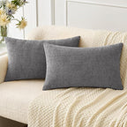 MIULEE Pack of 2 Couch Throw Pillow Covers 12x20 Inch Soft Dark Gray Chenille by MIULEE