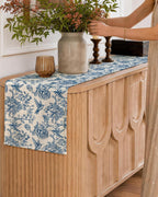 Poly and Linen Blend Table Runner, Porcelain Garden