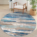 Lansny Modern Abstract Round Rug 5Ft, Circular Dining Room Rugs Thin Print Faux by lansny