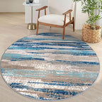 Lansny Modern Abstract Round Rug 5Ft, Circular Dining Room Rugs Thin Print Faux by lansny