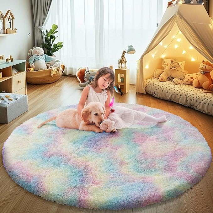 yulidayang Rainbow Fluffy Round Area Rugs - Image 2