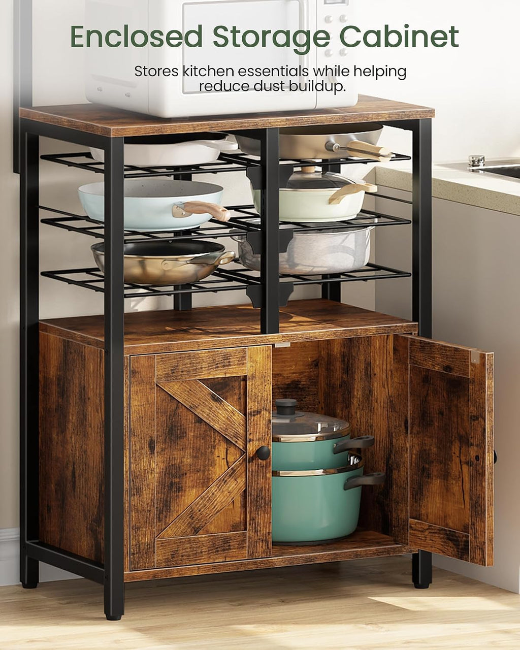 CHOEZON Kitchen Bakers Rack, Pot and Pan Organizer, Microwave Stand Cabinet