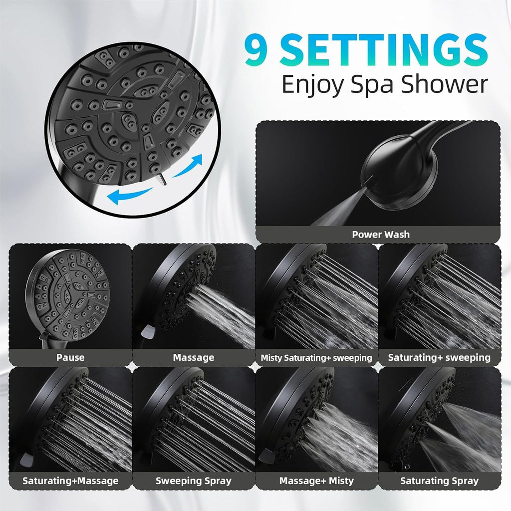 9 Functions High Pressure Handheld Shower Head with Power Wash