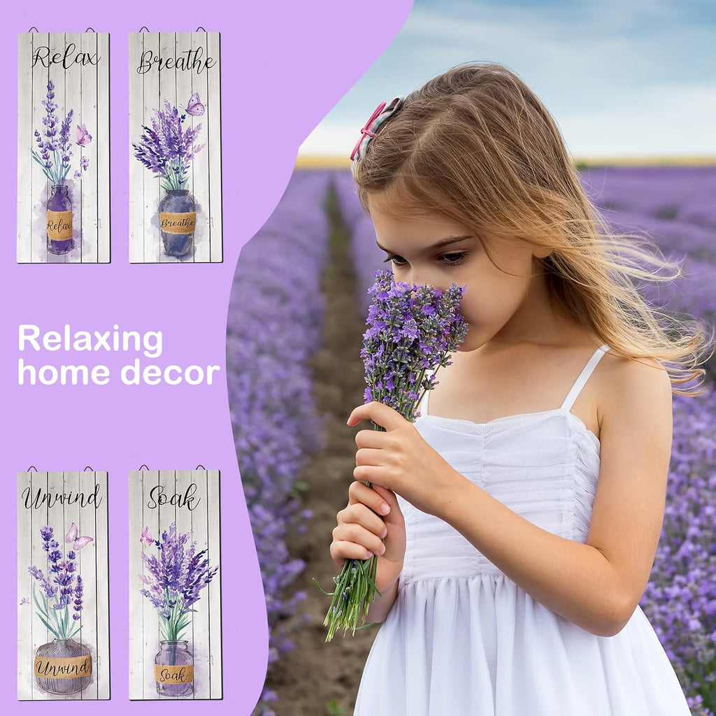 Gerrii 4 Pcs Lavender Bathroom Decor Purple Wall Art 10 x 4 in,Lavender
