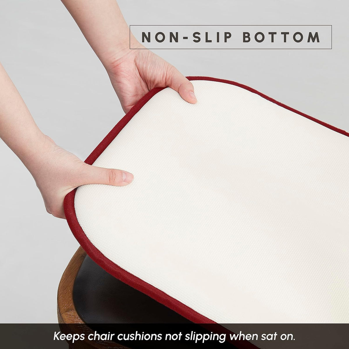 Elegant Comfort Chair Cushion Covers with Ties and Non Skid Rubber Backing-Thick Memory Foam - Soft Cushion Pad- Rounded Square Seat Cover-16 x 16 Inches-Honeycomb Textured Pattern, Set of 6, Burgundy