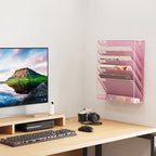 EasyPAG 5 Tier Wall File Holder, Mesh Hanging Folder Organizer with Classify Label, Versatile Desk File Holder, Vertical Wall Mounted Mail Organizer for Office Home Cubicle, Pink