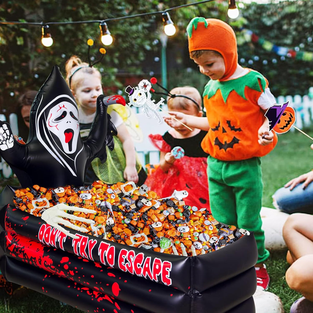 40 Inch Halloween Party Decorations Inflatable Cooler, 100+ Cans Halloween Party Supplies Large Capacity Scary Coffin Ghost Ice Bucket for Drink Beverage Holder, Halloween Decor for Outdoor Indoor