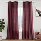 Nanspring Burgundy Linen Curtains Semi Sheer 96 Inches Long 2 Panels Set by Nanspring
